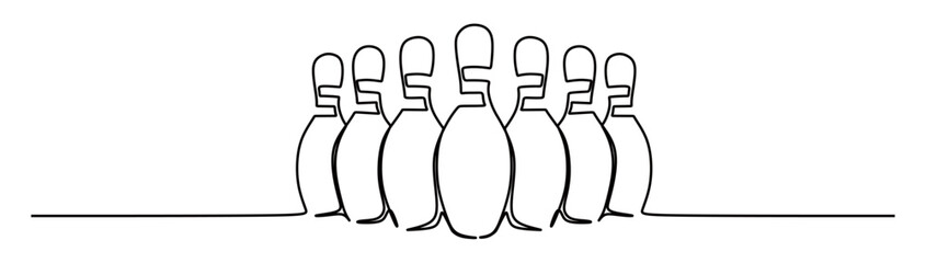 Continuous line art of a set of bowling pins with a transparent background. Vector illustration


