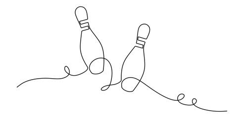 Obraz premium Continuous line art of two bowling pins with a transparent background. Vector illustration