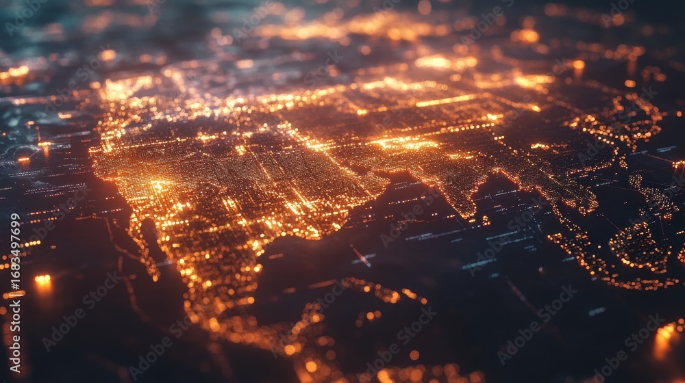 Poster visualizing global connectivity a glowing world map of connected distribution digital environment ae