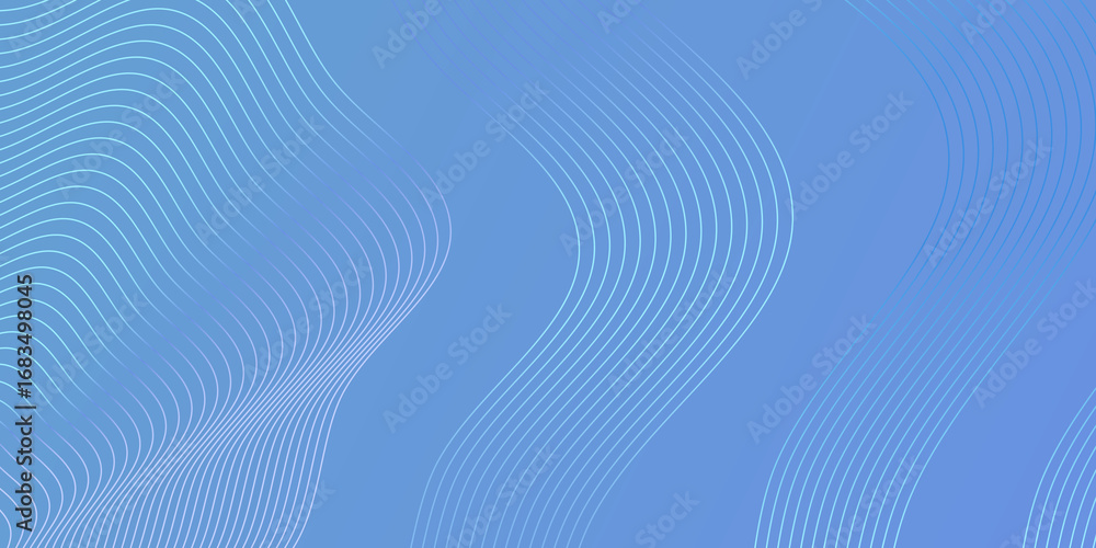 Poster abstract wavy lines on blue background with gradient effect. smooth curved stripes forming modern dy