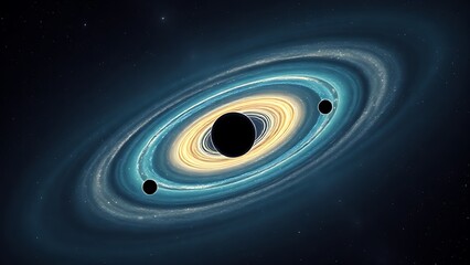 Dwarf galaxies orbiting a black hole like fireflies in an infrared-hued cosmic dance.