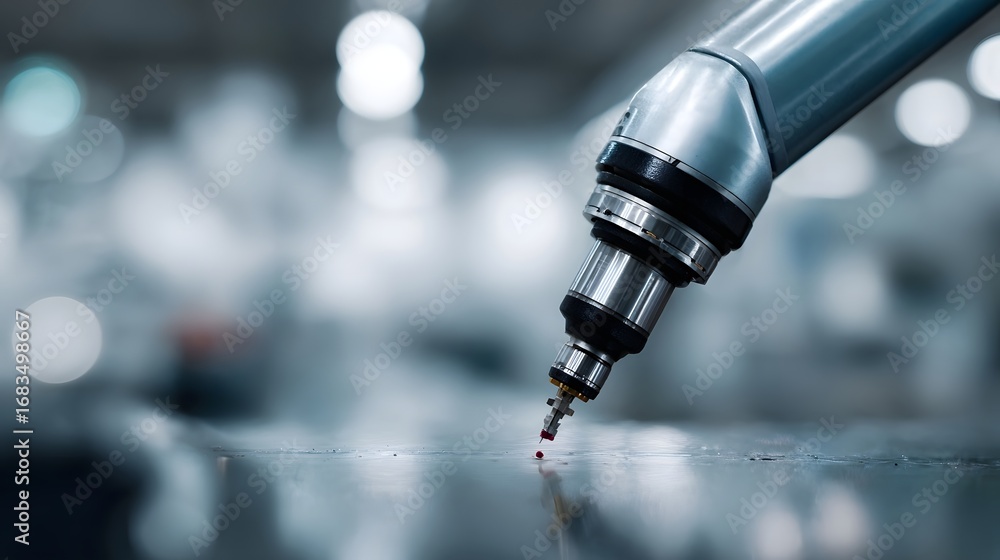 Aufkleber robotic arm performing precise control measurement on a surface in a modern industrial setting with 