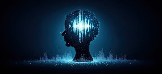 Silhouette of a head with glowing sound waves