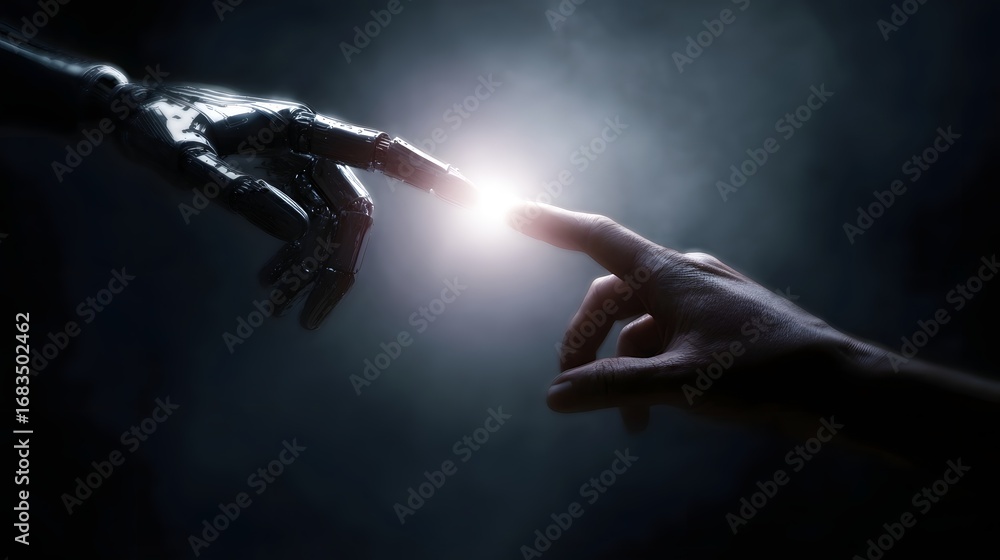 Aufkleber robotic and human hands almost touching symbolizing future technology connection and collabo n with 