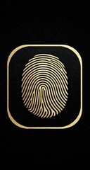 Golden fingerprint icon on black background
