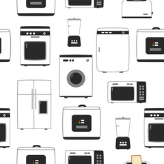 Seamless Household Appliances Pattern with Washing Machine, Refrigerator and Microwave