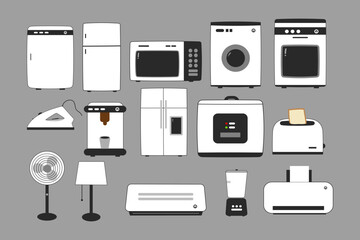 Household Appliances Clipart Set with Washing Machine, Refrigerator and Microwave
