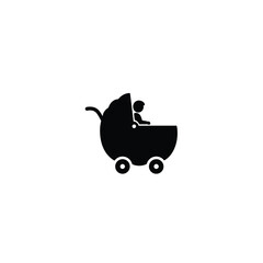Black silhouette toddler in pumpkin stroller icon vector