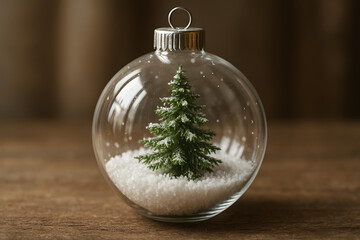Boule transparente remplie de neige artificielle et mini sapin &mdash; No&euml;l