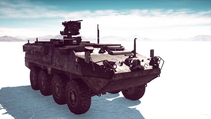 Fototapeta premium military tank in the white desert