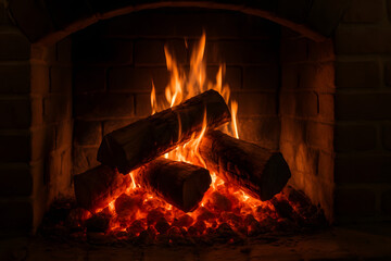 Chemin&eacute;e avec braises incandescentes