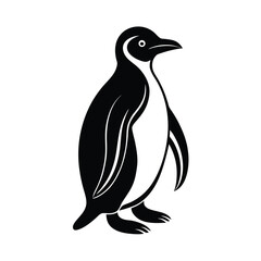 Obraz premium Black silhouette of a penguin standing on a white background