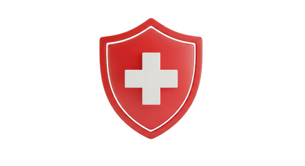 Obraz premium Red shield with white cross symbol for healthcare or security graphic design isolated on a transparent background