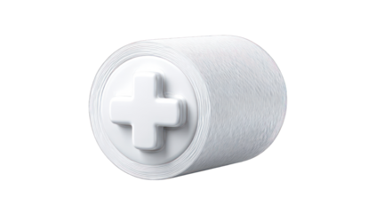 Cylindrical white object, plus sign