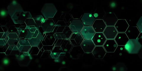 Abstract digital honeycomb pattern with glowing emerald green lines on a dark background