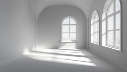 Fototapeta premium Empty, light-filled room with arched windows