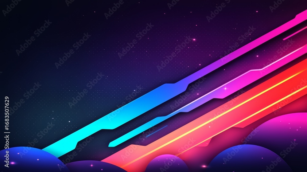 Poster colorful, abstract space background with a blue line and red and purple lines. the background is fil