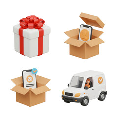 Obraz premium 3D Icons For Delivery And Online Shopping Services graphic design isolated on a transparent background
