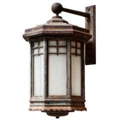 Rustic, octagonal wall-mounted lantern with frosted glass