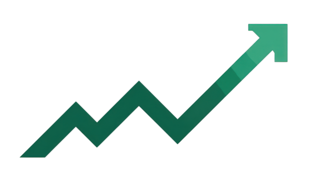 Trendy, green ascending arrow