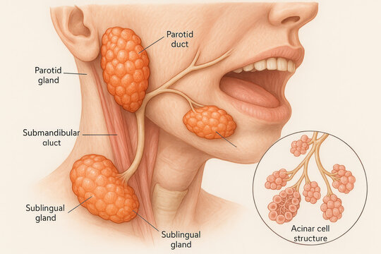 Salivary Glands Anatomy Illustration - Parotid, Submandibular, Sublingual Glands [Illustration]