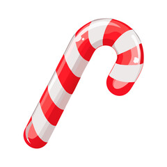 Red and white striped candy cane icon, glossy style, isolated on transparent background, PNG