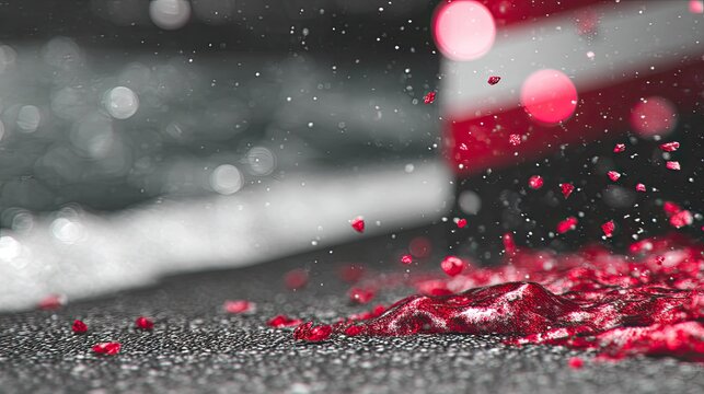 Red liquid splashes on dark surface, bokeh effect - Powered by Adobe