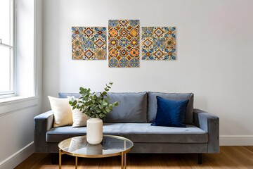 A cozy living room with a modern sofa, stylish furniture, and comfortable decor