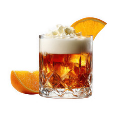 Delicious whiskey cocktail with orange garnish isolated on transparent background