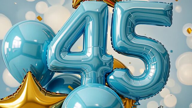 Celebration of 45th anniversary with blue and gold balloons in festive atmosphere