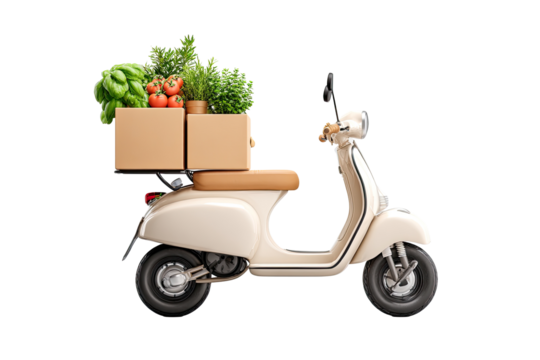 Beige scooter carrying boxes of produce