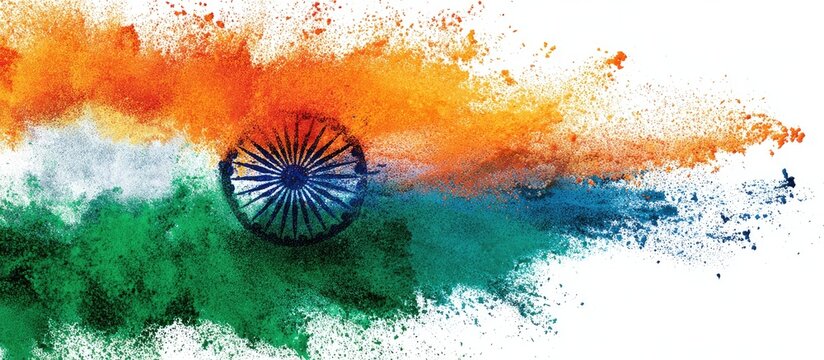 Abstract Indian flag design with vibrant colors and splatter effect