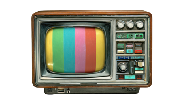 Vintage TV with colorful test pattern