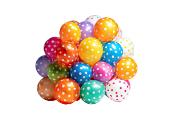 Colorful polka-dot balloons clustered together