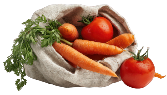 Fresh vegetables in a linen bag