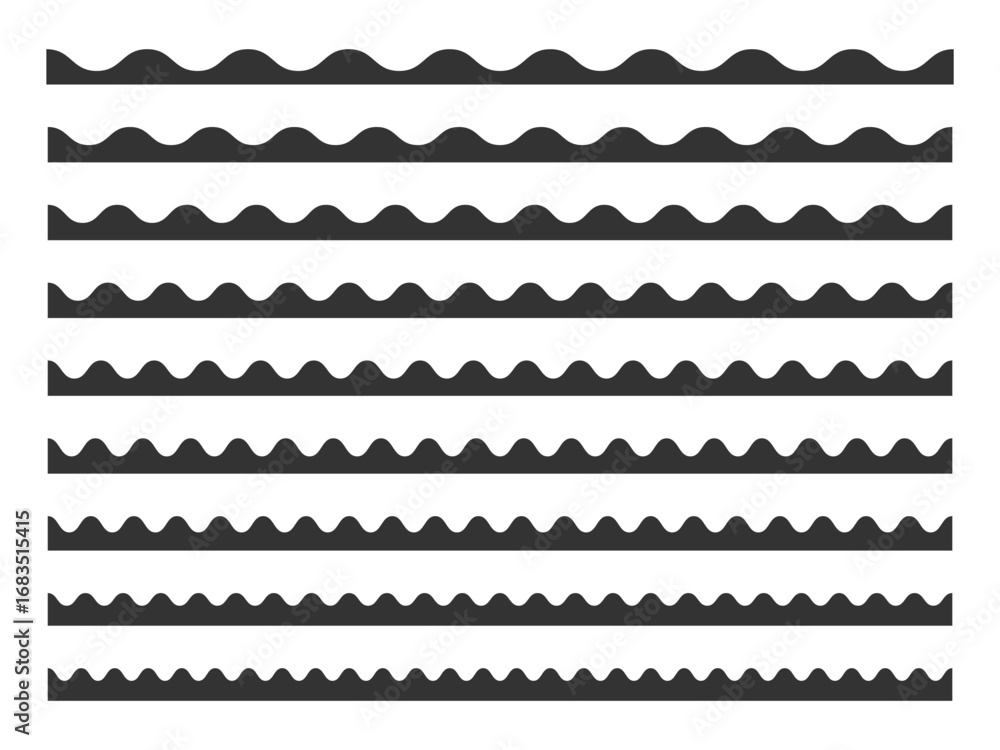 Poster wavy border set. curved seamless line. abstract wavy divider. minimal border vector. wave frame deco