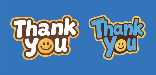 Thank you hand-lettering typography with a smiling face doodle. A grateful and fun design.