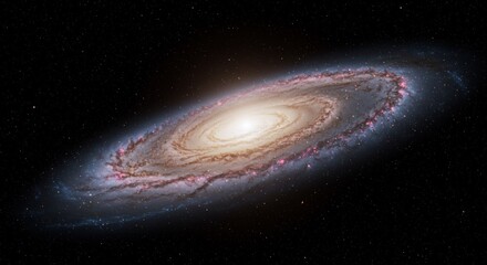 A spiral galaxy, luminous and vast, displays intricate details and colors against a backdrop of the inky blackness of space.