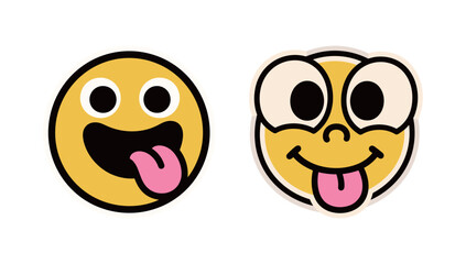 Funny cartoon face emoji stickers with tongue out. A playful and cheerful expression icon.