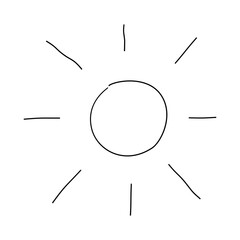 Simple hand-drawn sun icon. Sketchy doodle symbol for summer, warmth, and light. Isolated vector line art.