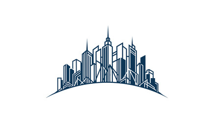 Fototapeta premium Stylized Blue Skyline of Modern Skyscrapers with Geometric Lines