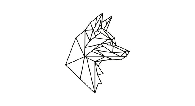Geometric dog head profile in a minimalist low poly style Black line art illustration with sharp angular facets