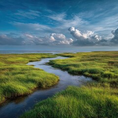 Tranquil marsh waterway under a vibrant sky (1)