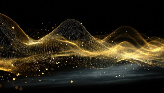 Abstract gold waves on a dark background - Powered by Adobe