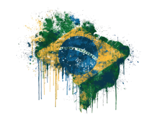 A stylized, painterly representation of the Brazilian flag