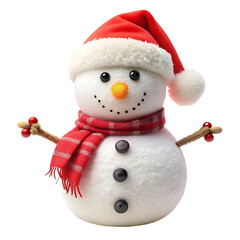 a cheerful snowman wearing red hat scarf and holding sticks