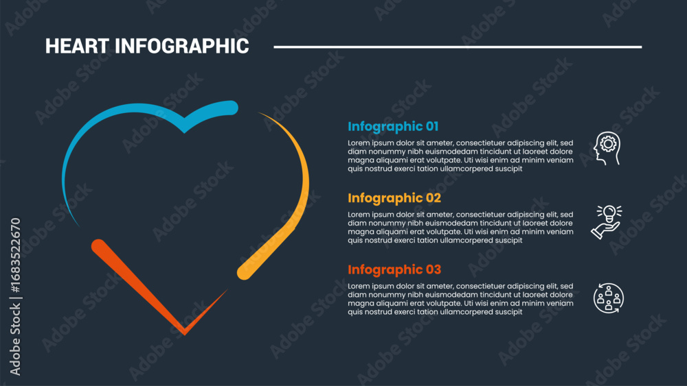 Aufkleber heart diagram infographic process diagram with circular cycle line wave with stacked list with dark 