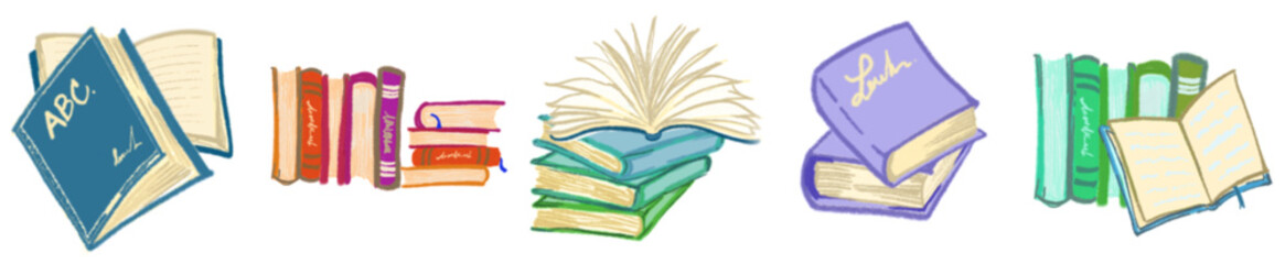 Hand Drawn Open Books and Journals Illustration for Education and Reading