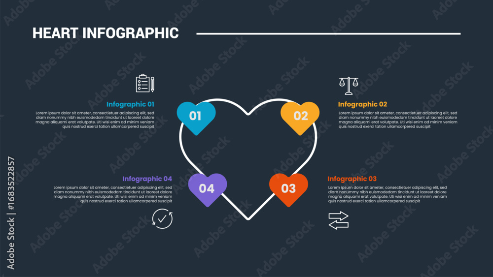 Aufkleber heart diagram infographic process diagram with big heart with small heart pointer on quadrant struct