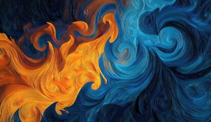 Fototapeta premium Abstract swirling forms of fiery orange and turbulent blue